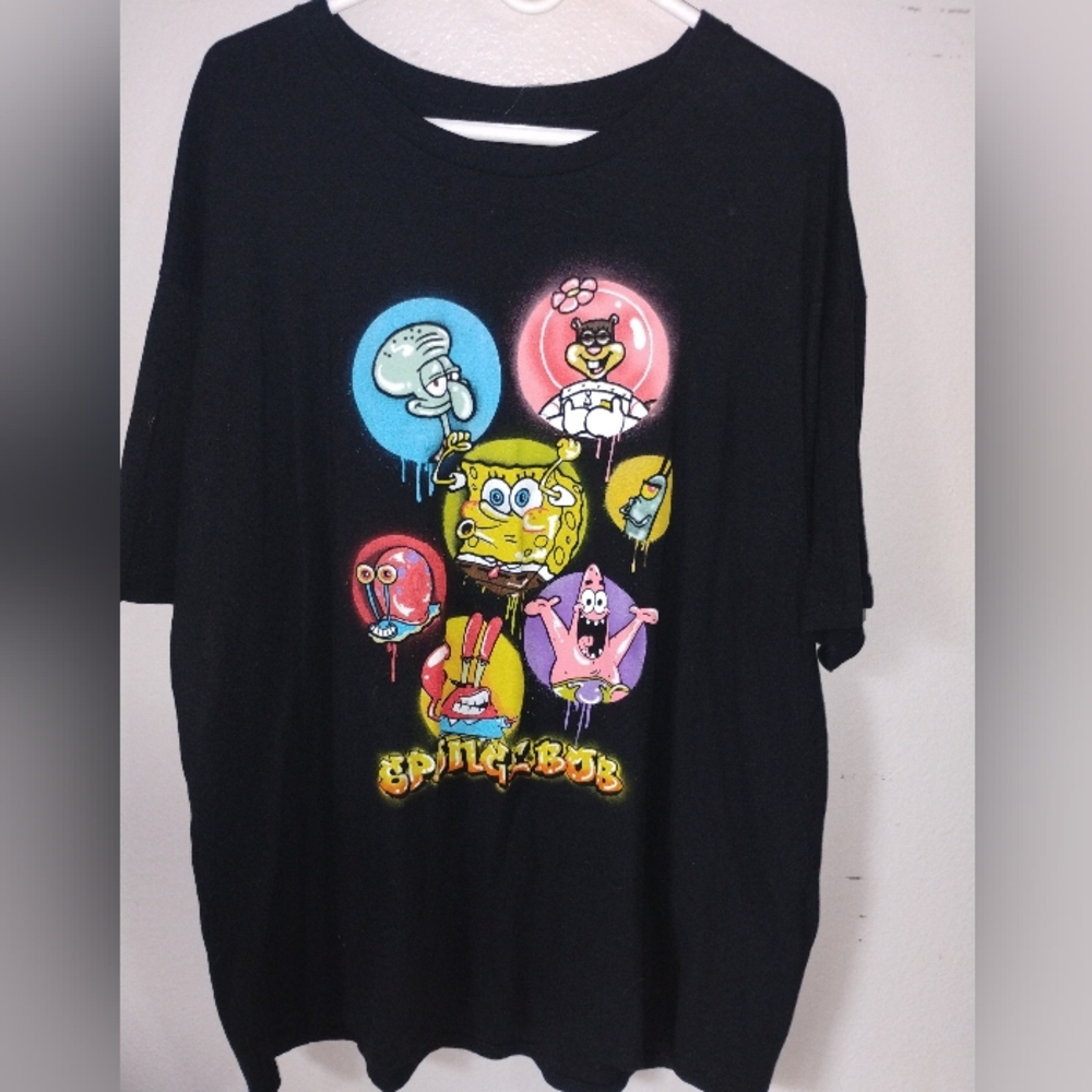 Men's Nickelodeon Black SpongeBob & Friends Graphic Tee with Colorful Bubble Art